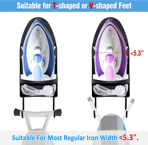 Ironing Board Hanger Wall Mount, Heat Resistant Iron Holder with Rack for Max 5 Inch Width, Black