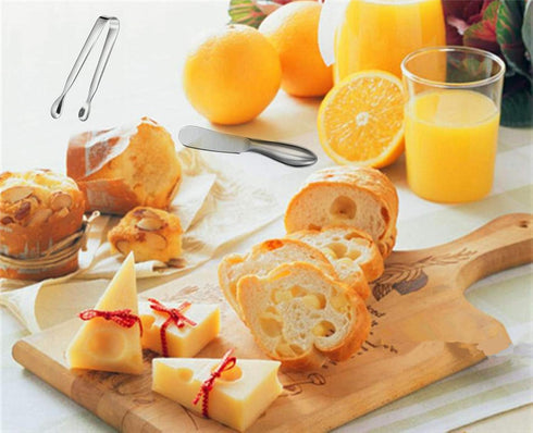 sweetfamily 6-Piece Spreader Knife Set, Mini Serving Tongs, Stainless Steel Multipurpose Cheese and Butter Knives