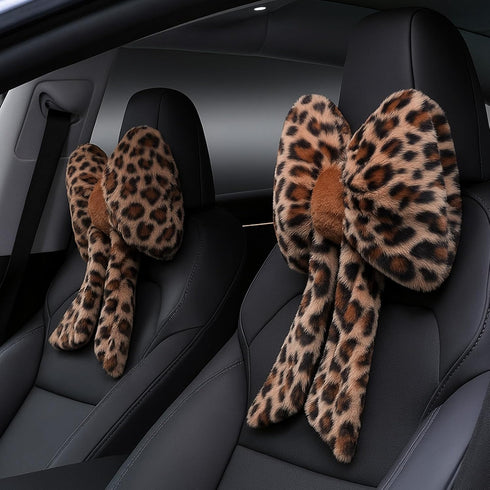 Macarrie 2 Pcs Car Neck Pillow Plush Butterfly Bow Car Headrest Pillow