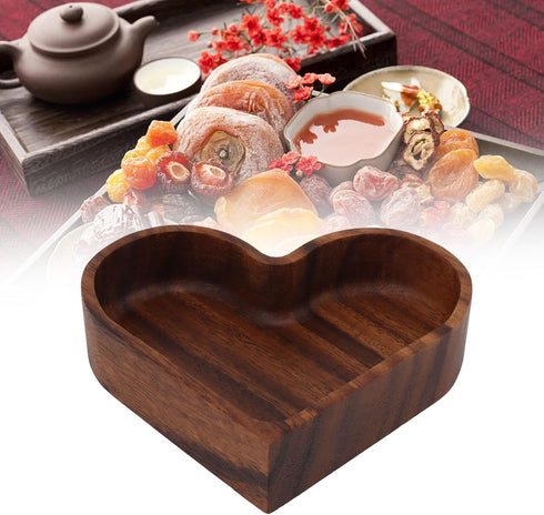 Pssopp Wooden Serving Platter, Heart Shape Smooth Textured Table Tray for Tea Food Snack Kitchen Utensils (14.5x14.5cm)