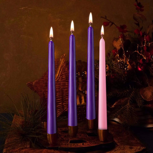 Christmas Products Set of 36, 27 Purple and 9 Pink 10 Inch Unscented Taper Advent Candles