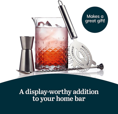 Libbey Carats Cocktail Barware Mixing Set, 25.5 oz Professional Mixing Glass with Bartender Accessories