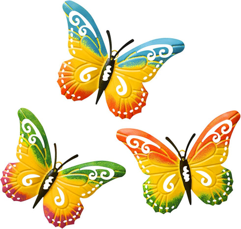 WKHOMEDECO Metal Butterfly Wall Art, Set of 3 Outdoor Decor for Indoor and Outdoor Fence, Garden, Yard