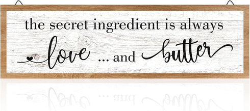 Jetec The Secret Ingredient Is Always Love and Butter Sign, Funny Wood Kitchen Decor, 15.7 x 4.7 Inch