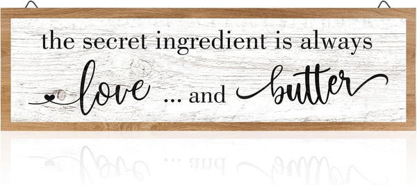 Jetec The Secret Ingredient Is Always Love and Butter Sign, Funny Wood Kitchen Decor, 15.7 x 4.7 Inch