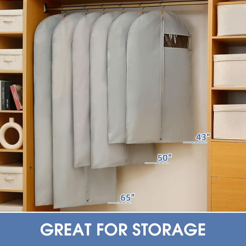 43" Garment Bags for Hanging Clothes, Grey Suit Cover Bags with Clear Window for Closet Storage (2 Packs)