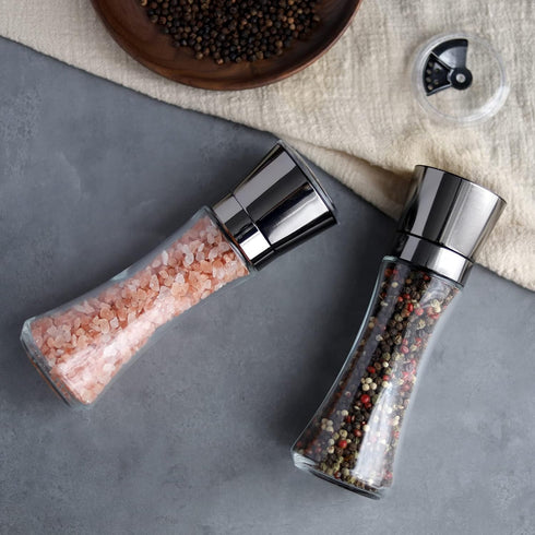 VEVOK CHEF Salt and Pepper Grinder Set Stainless Steel Black Mill with Adjustable Coarseness Spice Grinder