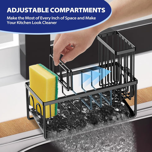Accessories(1 Sinnsally Kitchen Sponge Holder,Sink Caddy Organizer with Brush Holder,Stainless Steel Sink Box Dish