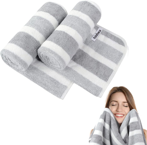KinHwa 2 Pack Microfiber Hand Towels for Bathroom, Soft Absorbent Face Towels, Grey, 16inchx30inch for SPA Hair Bath