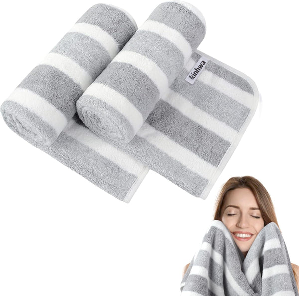 KinHwa 2 Pack Microfiber Hand Towels for Bathroom, Soft Absorbent Face Towels, Grey, 16inchx30inch for SPA Hair Bath