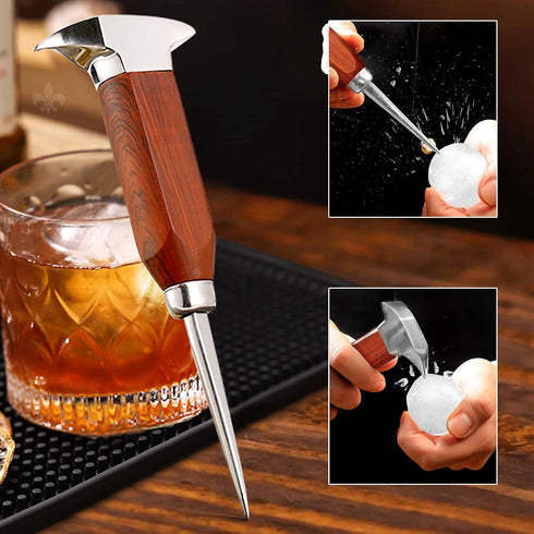 Ice Pick - 17cm / 7" Stainless Steel Ice Chipper with Wood Handle, Japanese Style Ice Crusher for Bartenders