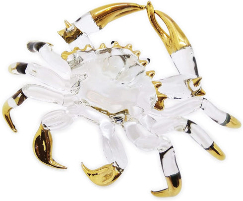 WitnyStore 6" Clear Gold Crab Artistic Blown Glass Figurine Premium Hand-Blown Statue