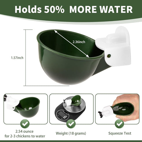 12 Pack, Chicken Water Cups Automatic Filling Waterer Feeder Bowl, Gravity Poultry Watering System, Chicken Water