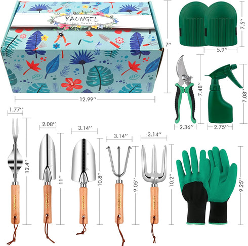 YAUNGEL Heavy Duty Gardening Tools Set, Stainless Steel Hand Tools with Wooden Handle, Storage Tote Bag, Gardening