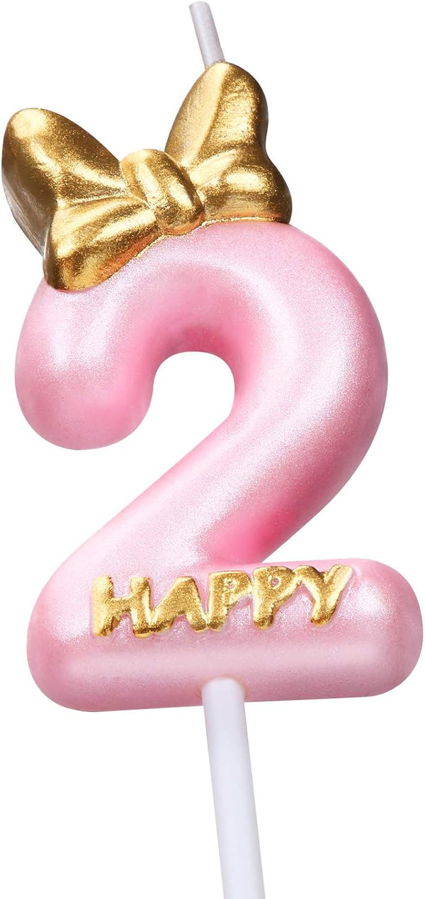 Nuanchu Pink Number 2 Candle, Happy Birthday Topper for Cake Baking Celebration, Party Supplies