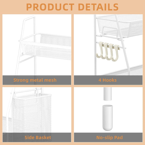 VITVITI 2-Tier Bathroom Organizer, Metal Wire Mesh Storage with Basket Hooks for Vanity Tray Shelf and Kitchen Spice