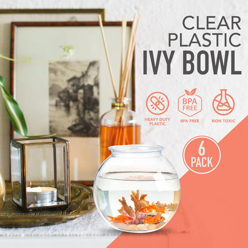 Fish Bowls for Drinks - 6 Pack - 16 Oz BPA-Free Small Plastic Ivy Bowls for Crafts, Mini Fish Bowls, Candy Dishes