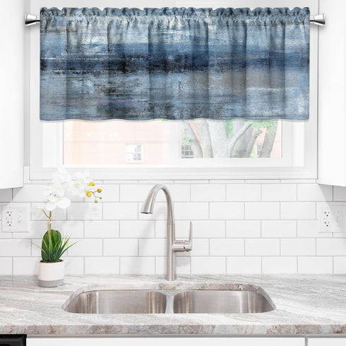 Blue Grey Kitchen Valances for Windows Navy Blue Kitchen Curtain Valance Abstract Art Window Treatment Valances for Living Room Bedroom Bathroom Decor (18" W x 52" L, Blue Grey) by Euyyhai