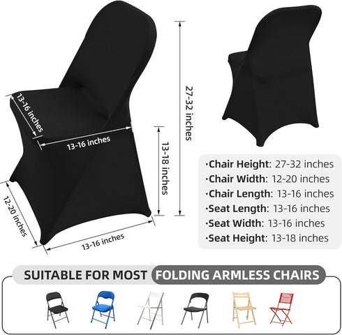 1 Pack Black Spandex Stretch Folding Chair Covers for Wedding Party,Universal Fitted Washable Dining Seat Slipcovers