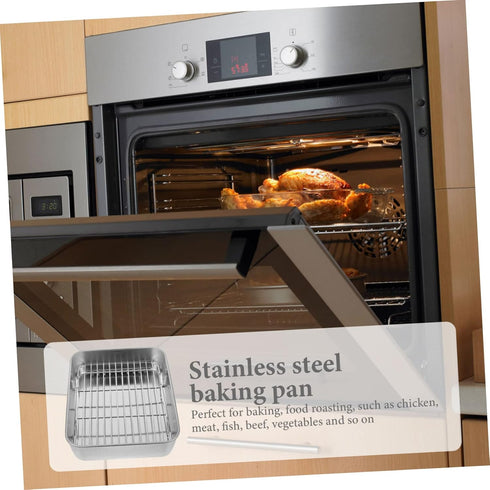 PRETYZOOM 1 Set Grill Pan with Grid Oven Tray Baking Pan with Lid Grill Pan with Lid Roasting Rack Metal Baking Tray Roasting Pan with Rack Bbq Grills Display Stand Stainless Steel Bread by PRETYZOOM
