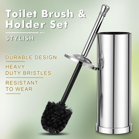 Chrome Toilet Brush and Holder,Toilet Bowl Brush with Long Handle for Bathroom,Toilet Cleaner