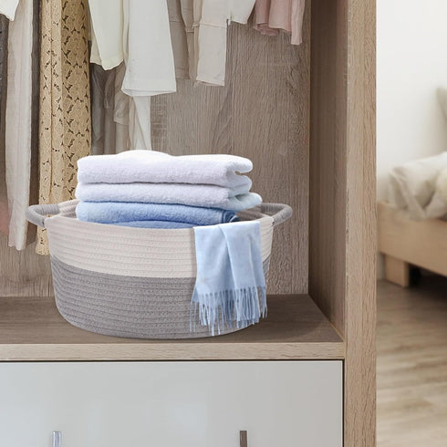 Cotton Rope Storage Basket with Handles, Medium Home Decor Basket, 17"L x 12.5"W x 8.5"H, Gray