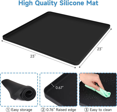 Mini Fridge Silicone Mat with Raised Edges, 24''x24''x0.5'', Prevent Water Leakage and Floor Damage from Elecrical Equipment such as Washing Machines, Dryer, Mini Fridge, Wine Cabinet.