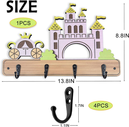 Dog Leash Holder for Wall Mount - Farmhouse Wooden Claw Hooks, Paws Key Rack Accessories for Rustic Home Decor (Castle)