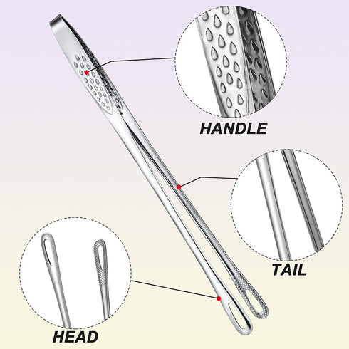 Geiserailie 3 Pcs Stainless Steel Kitchen Tongs, Korean BBQ Tweezers for Cooking, 11 Inch Grill Clamp Tool