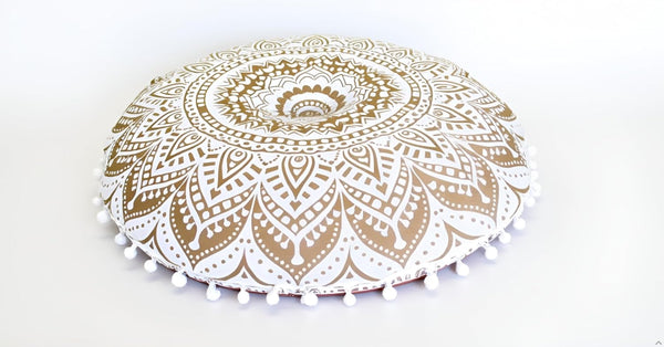32" Gold Mandala Barmeri Large Floor Pillow Cover Cushion Meditation Seating Ottoman