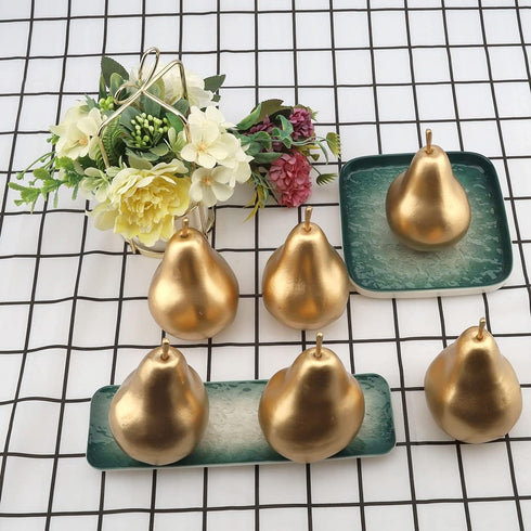 Meiwlong 6 PCS Fake Plastic Pear Silver Golden Decoration New Year Artificial Realistic Fruit Model Faux Lifelike