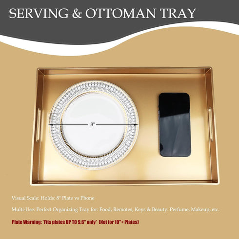 15.6" 10.2" Spsyrine Gold Decorative Serving Tray with Handles, Elegant Plastic Coffee Table Tray for Ottoman, Living