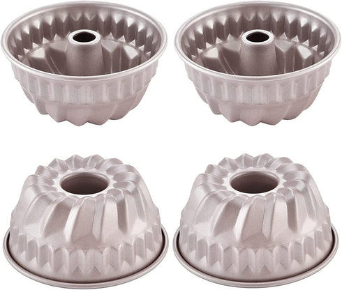 4Pcs Nonstick Mini Bundt Cake Pan, Baking Kugelhopf Bread Muffin Mold for Oven and Instant Pot