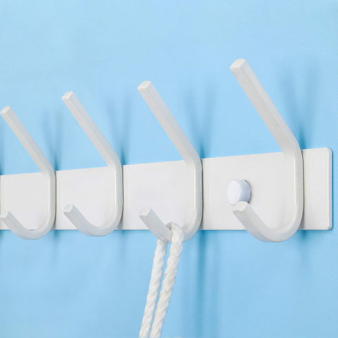 WEBI Coat Rack Wall Mounted, Coat Hooks Wall Mount, 4 Hooks for Hanging Coats, Hats, Jackets, Clothes, White, 2 Packs
