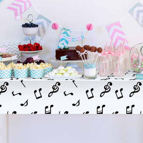 108 x 54 Inch Musical Notes Tablecover, Disposable Plastic Tablecloth for Birthday Party Decoration Supplies (2 Pieces)