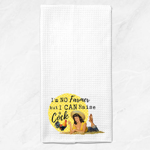 I'm No Farmer, but I Can Raise a Cock Funny Chicken Rooster Vintage Towel, Waffle Weave Microfiber Kitchen Gift