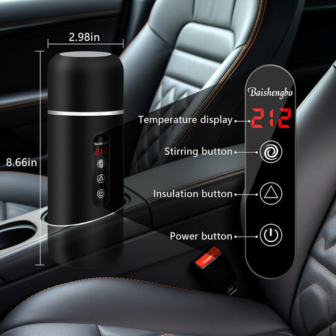 12V/24V 420ML 304 Car Kettle, Portable Electric Travel Kettle & Stainless Steel Water Boiler with Built-in Magnetic
