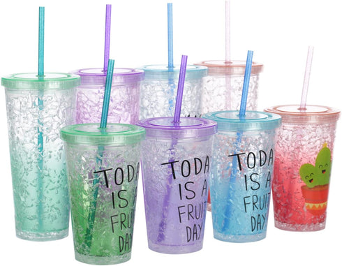 Dakoufish BPA-Free 12 Piece 11 Inch Reusable Clear Plastic Glitter Sparkle Drinking Straws with Cleaning Brush (Teal)