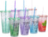 Dakoufish BPA-Free 12 Piece 11 Inch Reusable Clear Plastic Glitter Sparkle Drinking Straws with Cleaning Brush (Teal)