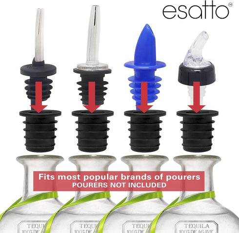 Esatto 12 Pieces Liquor Pourer Adapters Set for Large Olive Oil and Liquor Bottles - Converts Spout to Large Pour Spout