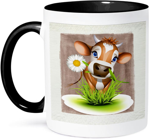 3dRose Jersey Cow In Grass Two Tone Mug, 11 oz - Black/White