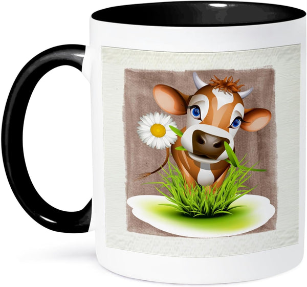 3dRose Jersey Cow In Grass Two Tone Mug, 11 oz - Black/White
