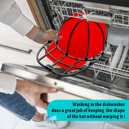 Hat Washer for Washing Machine (2 Pack) - Cleaner for Baseball Caps with Frame Cage, Dishwasher Safe (Black)