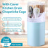 Blue Kitchen Utensil Holder with Cover, 4 Compartment Wall-Mounted Plastic Silverware Holder, Utensil Drying Rack for