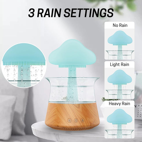 300ml 7 Rain Water Drop Humidifier - Mushroom Cloud Lamp Humidifier, Essential Oil Diffusers, White Noise Aromatherapy