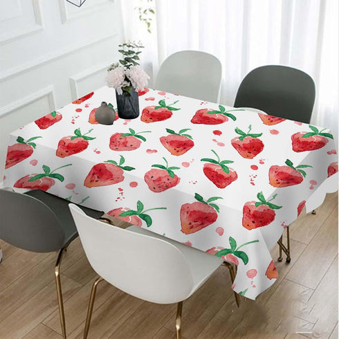TKS MITLAN Summer 60 84 Inch 6-8 Red Strawberry Decorative Rectangle Tablecloth Fruits Strawberry Leaves Polyester