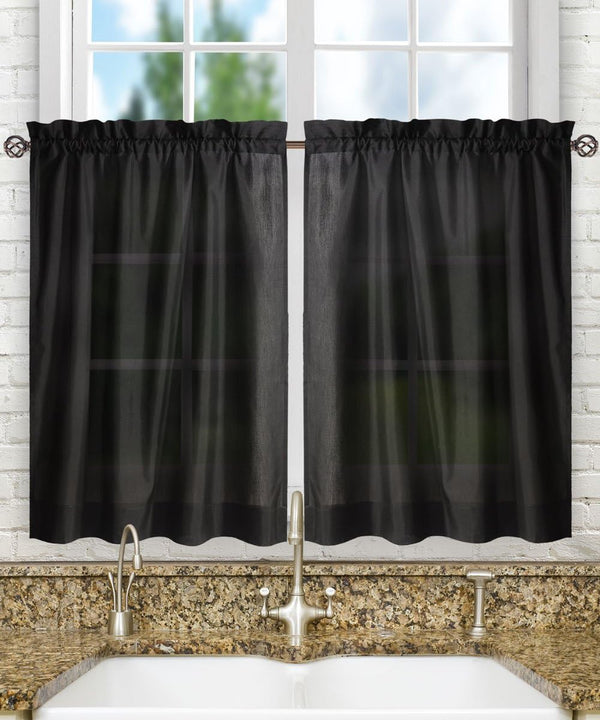 Ellis Curtain Stacey Sheer Tailored Tier Pair Curtains, 56" x 30", Black