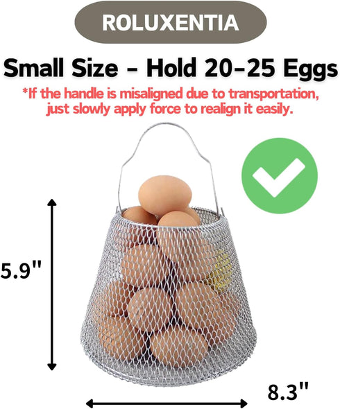 Collapsible Round Egg Basket - Metal Wire Storage with Handles, Golden Basket for Family Farm Gathering, Holds 20-25