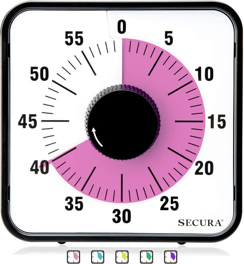 Secura 60-Minute Visual Countdown Timer, 7.5-Inch Oversize Classroom Visual Timer for Kids