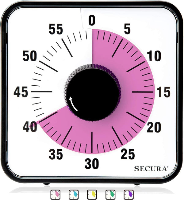 Secura 60-Minute Visual Countdown Timer, 7.5-Inch Oversize Classroom Visual Timer for Kids
